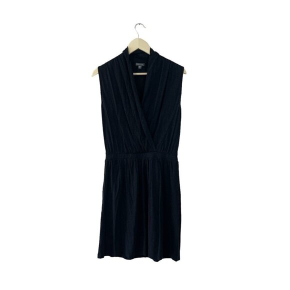 Lilla P Medium Dress Black Fit & Flare Pima Cotton Deep V Wrap Neck Womens - Picture 1 of 9